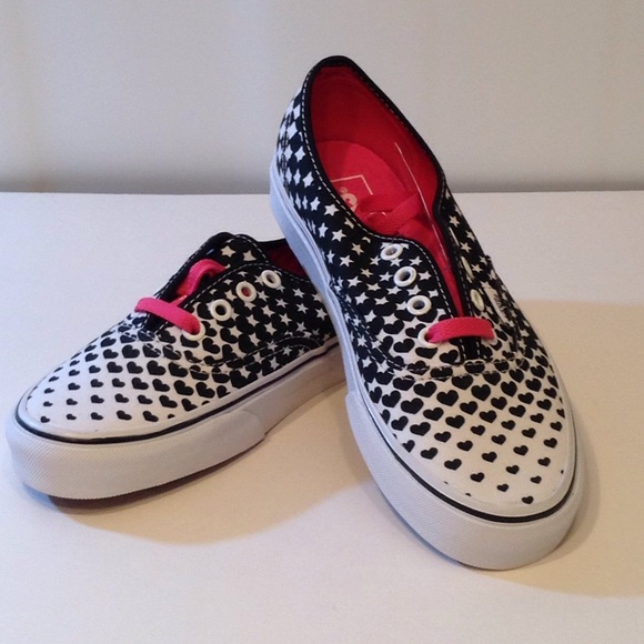 pink and black vans with hearts